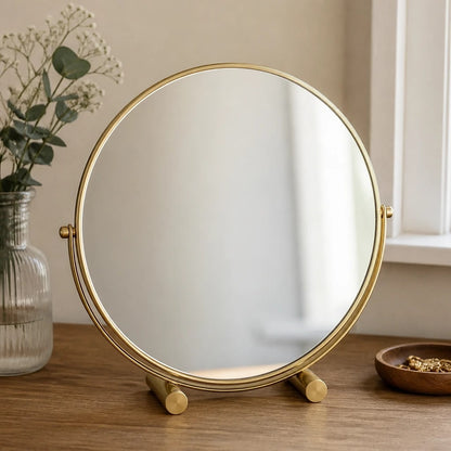 Gold Round Tabletop Vanity Mirror