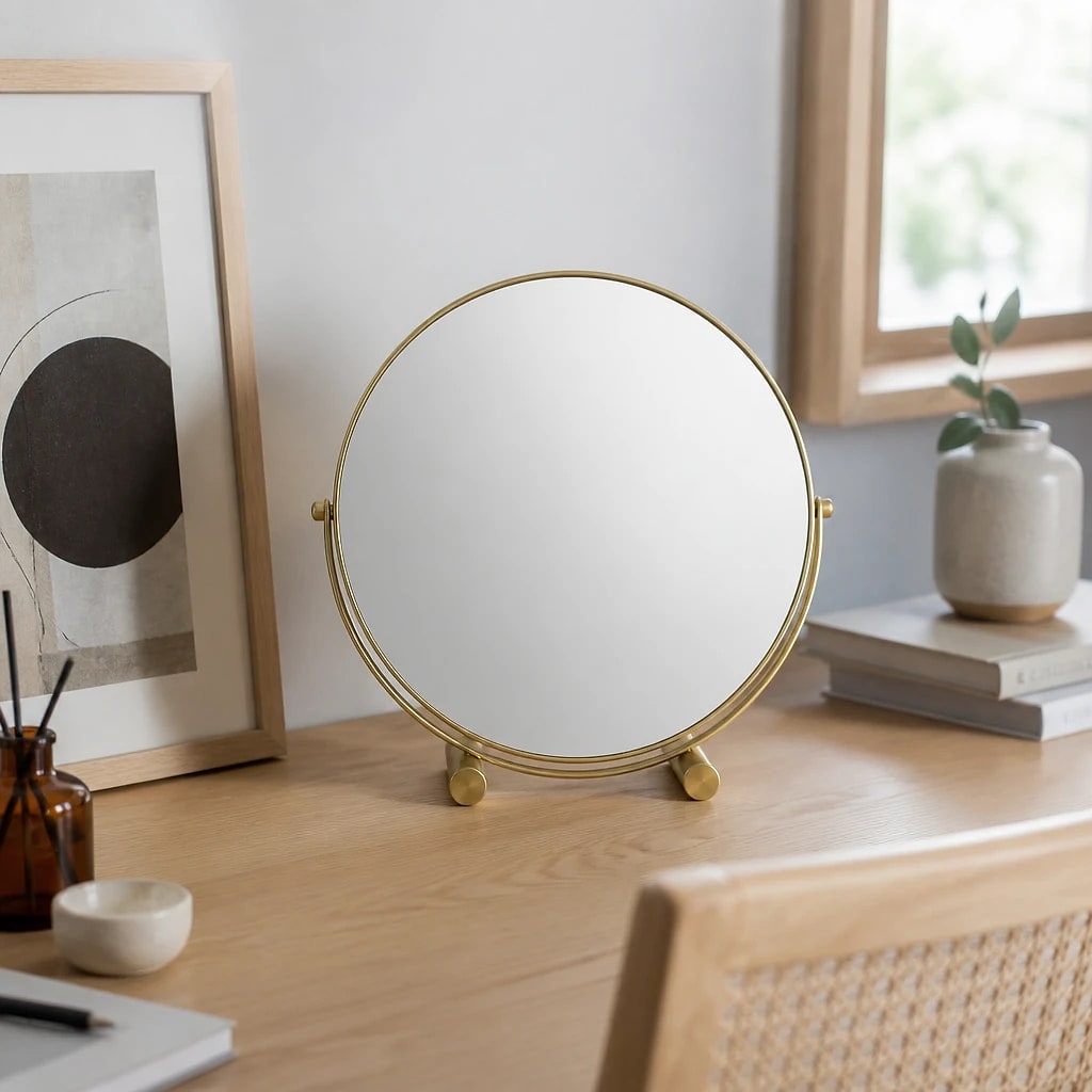 Gold Round Tabletop Vanity Mirror