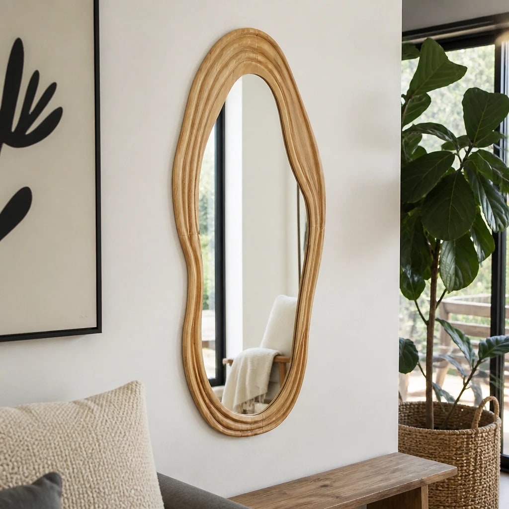 Irregular Wood Frame Wall Mirror