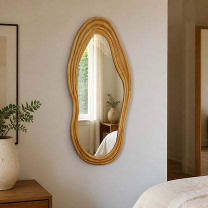 Irregular Wood Frame Wall Mirror