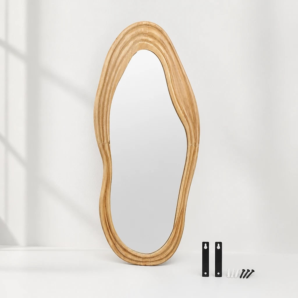 Irregular Wood Frame Wall Mirror
