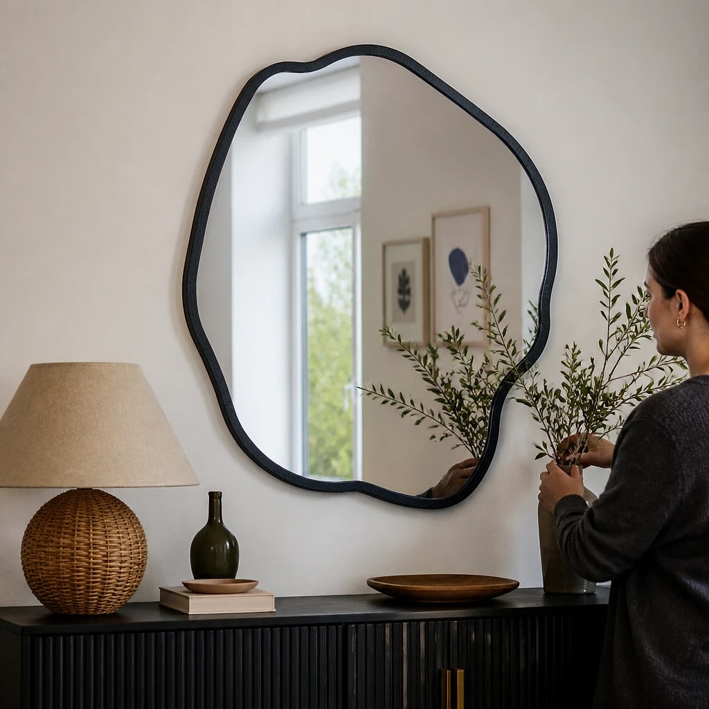 Irregular Wooden Frame Wall Mirror