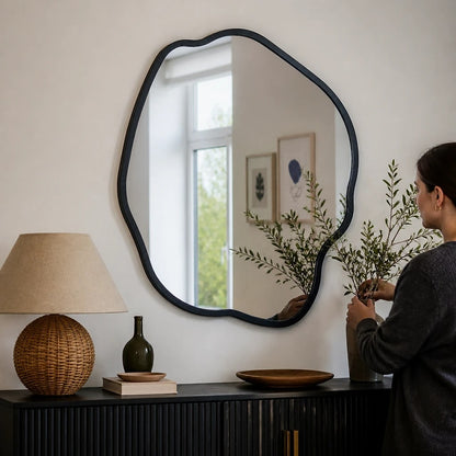 Irregular Wooden Frame Wall Mirror