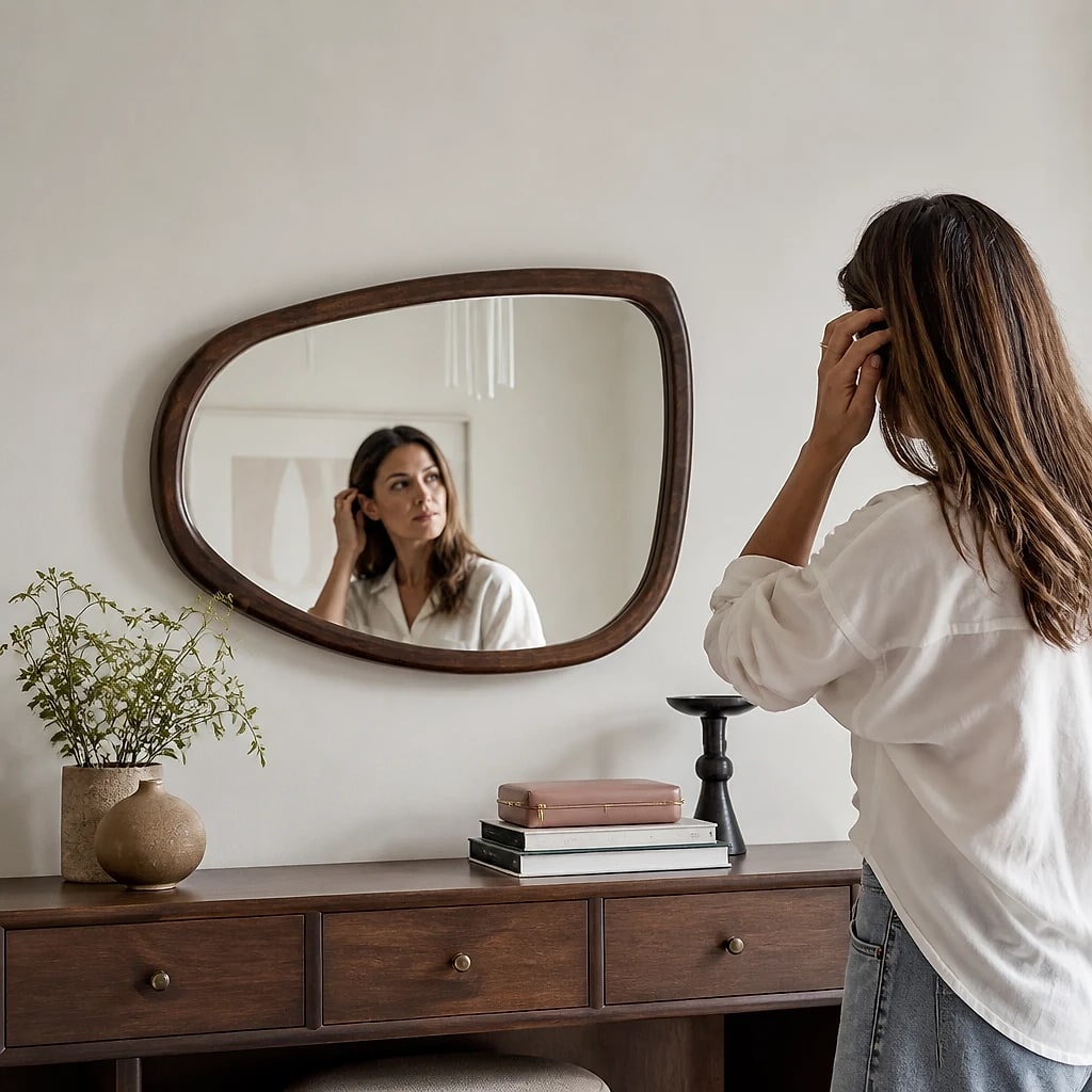 Irregular Wooden Wall Mirror