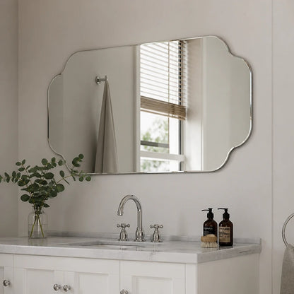 Large Scalloped Frameless Wall Mirror