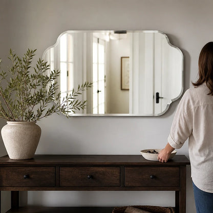 Large Scalloped Frameless Wall Mirror