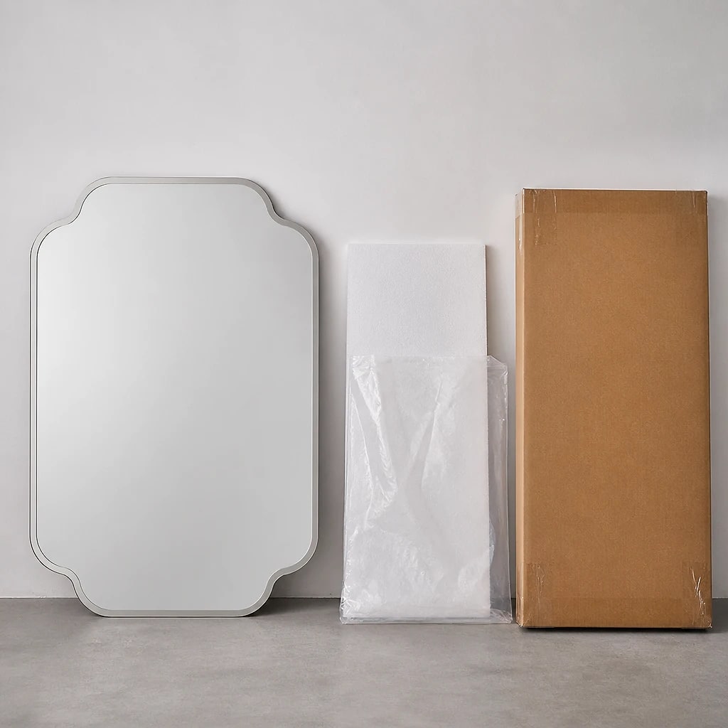 Large Scalloped Frameless Wall Mirror