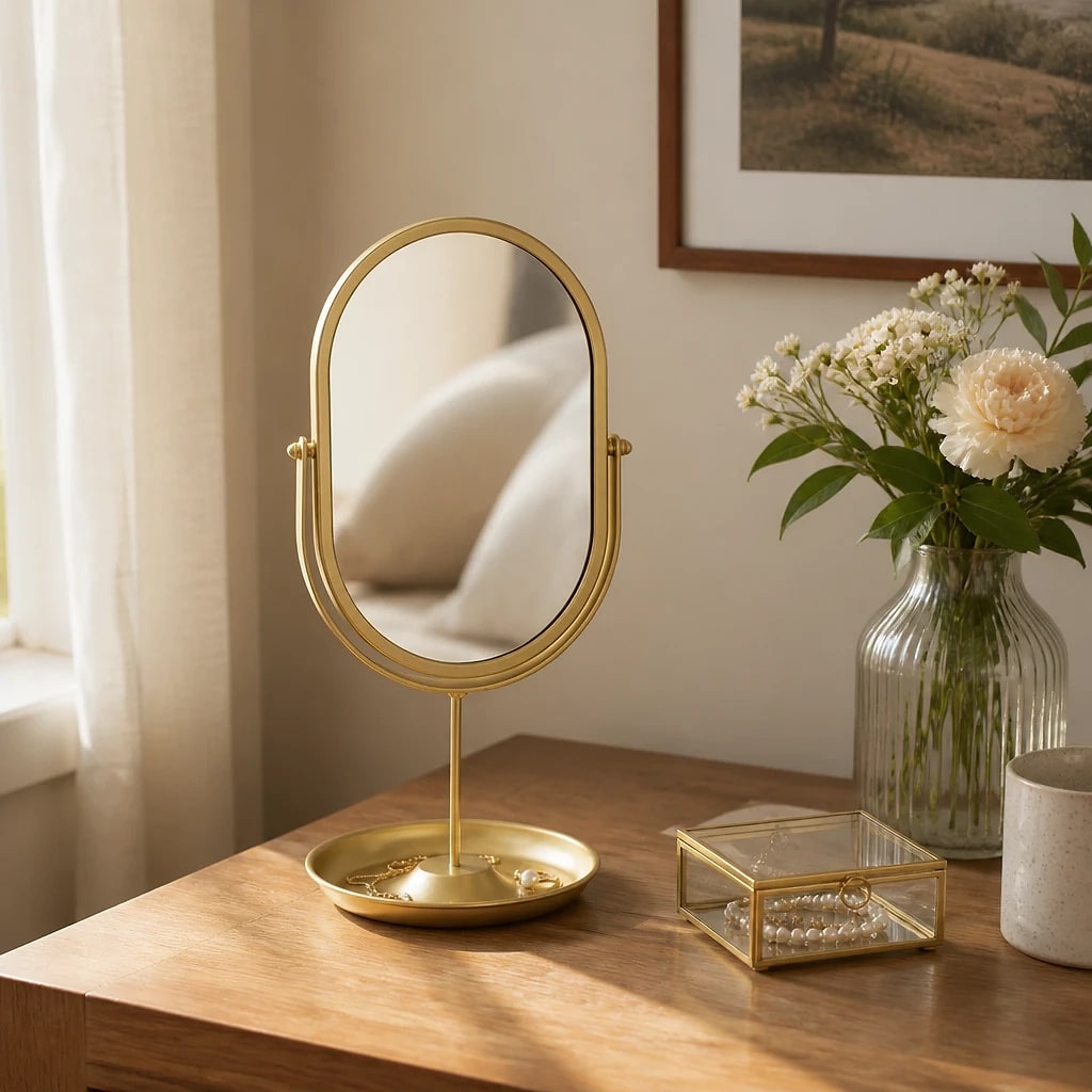 Oval Rotating Vanity Mirror Gold