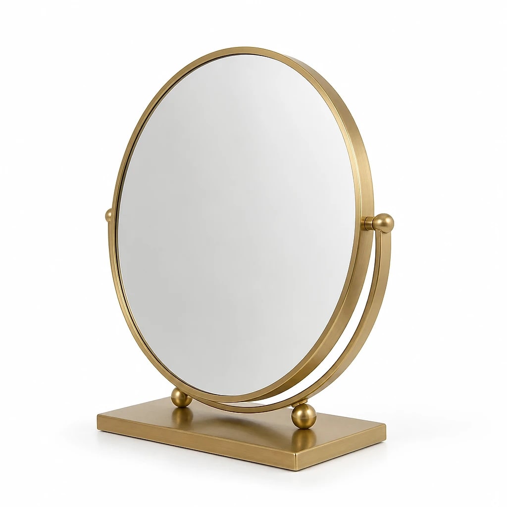 Round Gold Swivel Table Mirror
