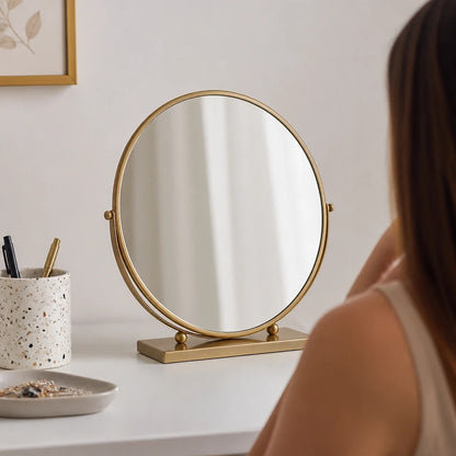 Round Gold Swivel Table Mirror