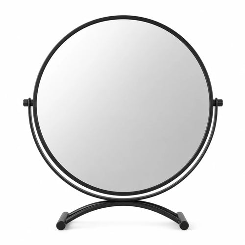 Round Matte Black Table Mirror