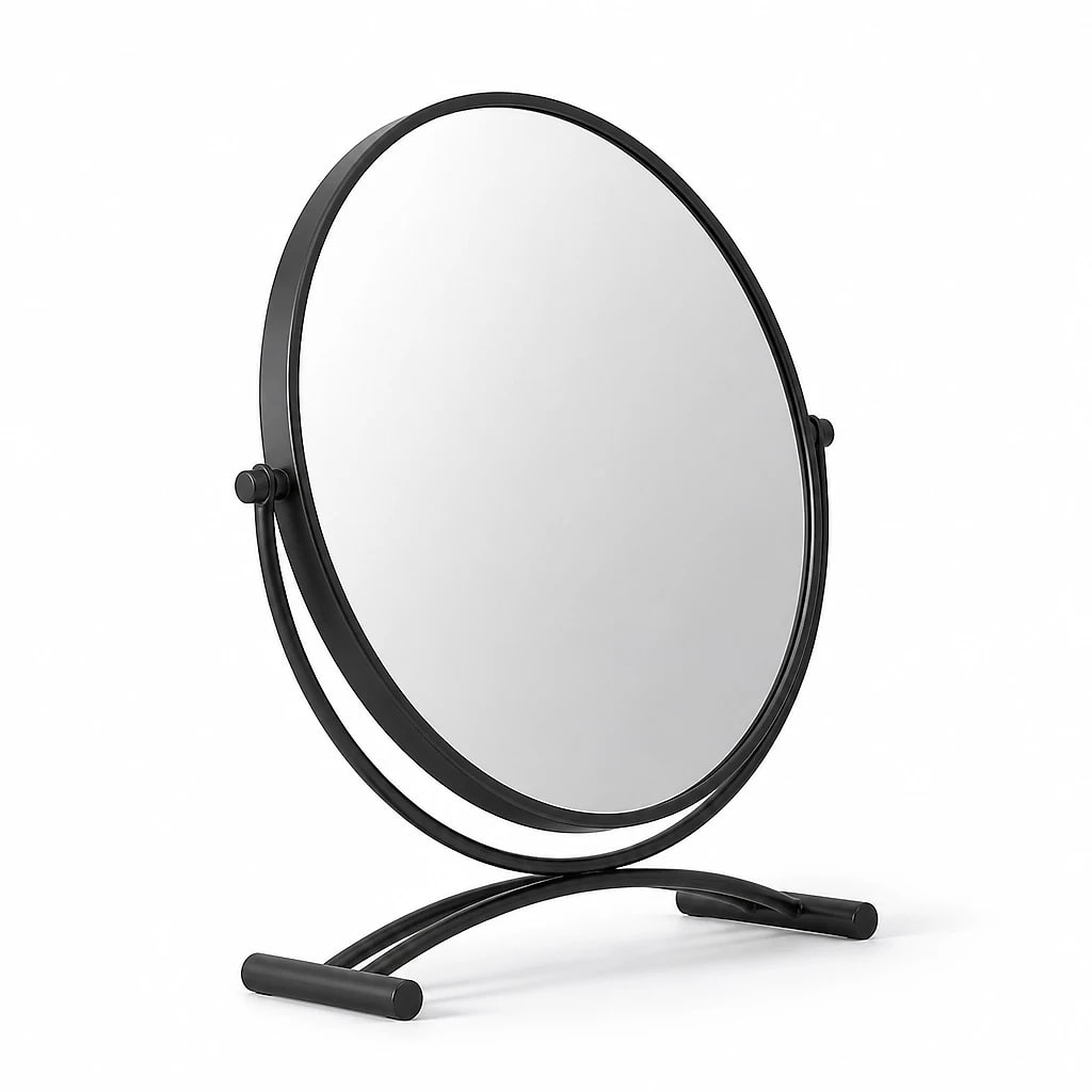 Round Matte Black Table Mirror