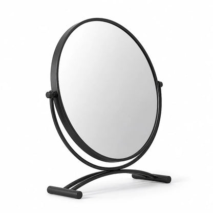 Round Matte Black Table Mirror