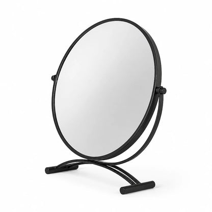 Round Matte Black Table Mirror