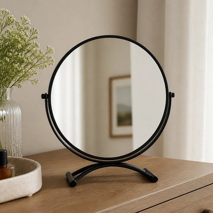 Round Matte Black Table Mirror