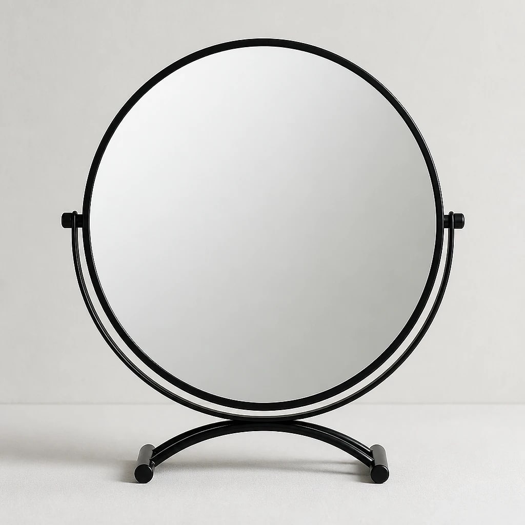 Round Matte Black Table Mirror