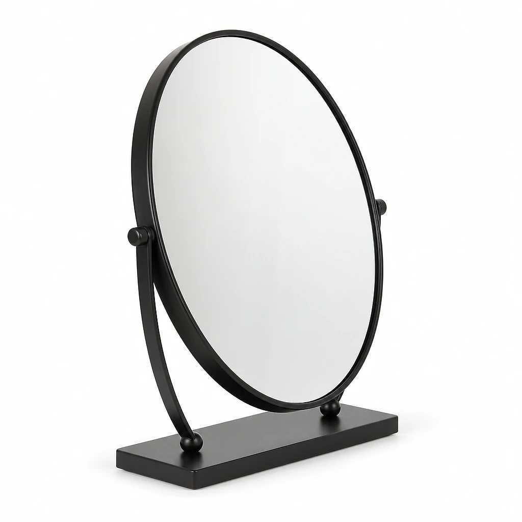 Round Matte Black Tabletop Mirror