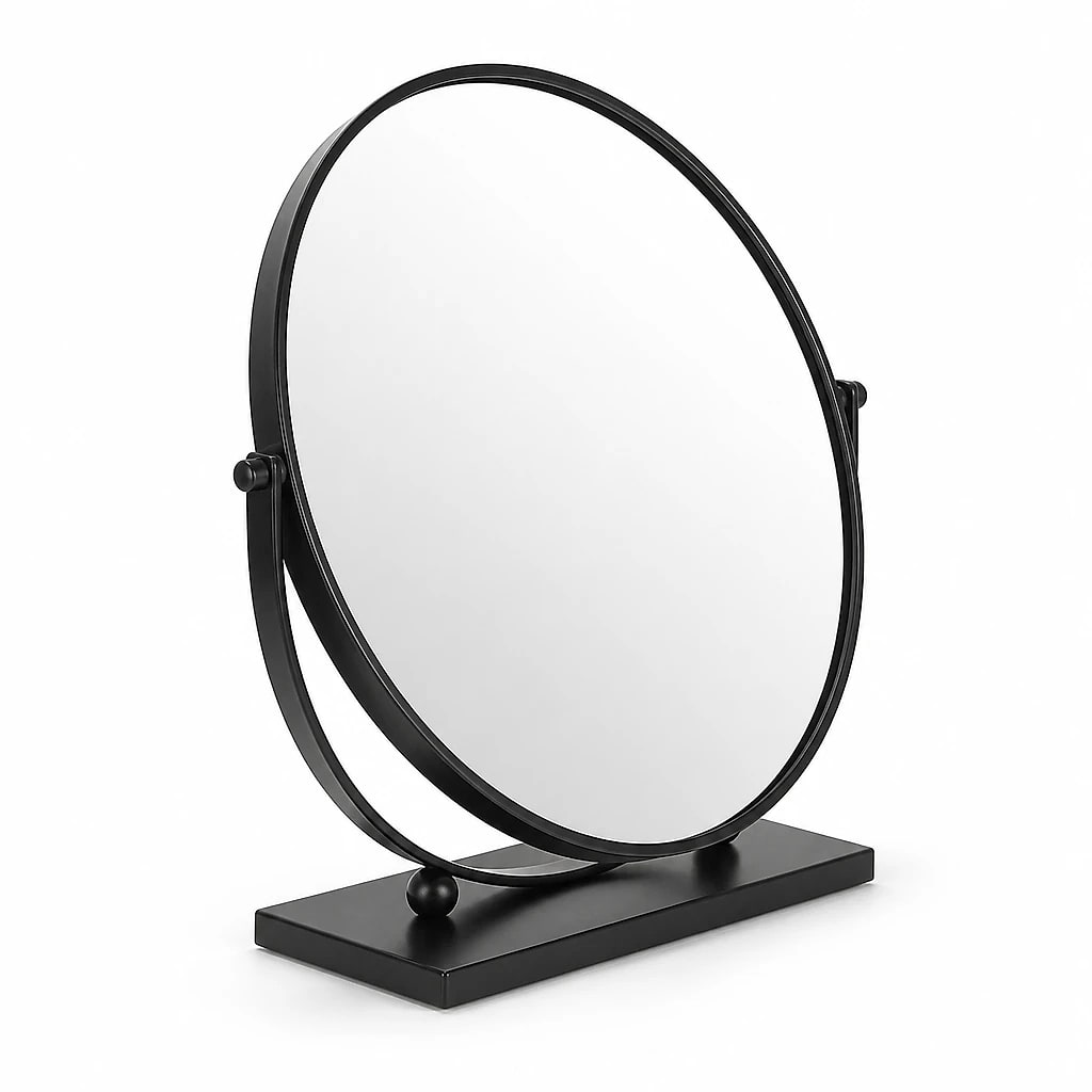 Round Matte Black Tabletop Mirror