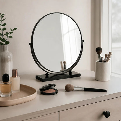 Round Matte Black Tabletop Mirror