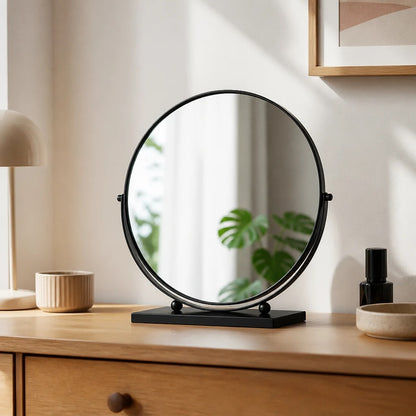 Round Matte Black Tabletop Mirror