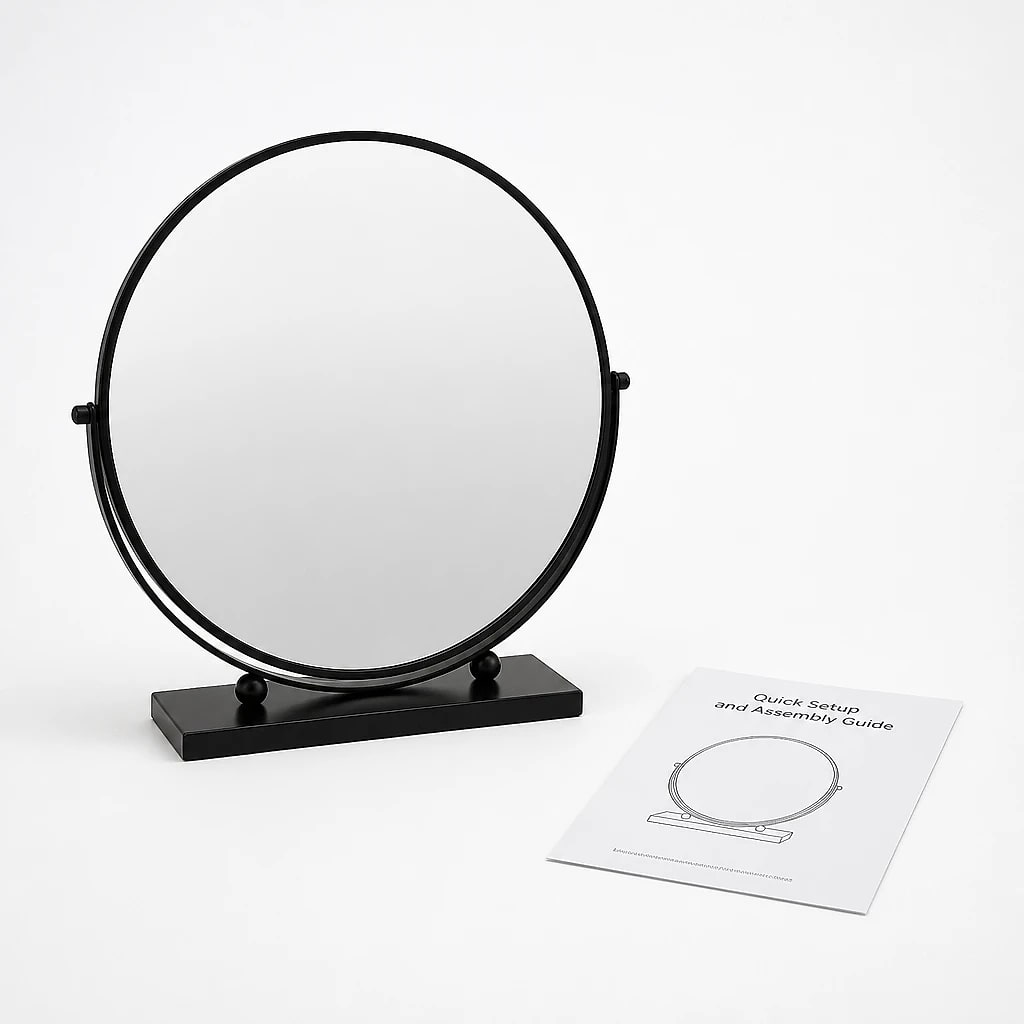 Round Matte Black Tabletop Mirror